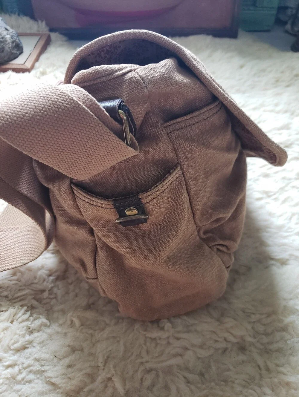 Large Vintage Fossil Canvas Messenger Bag Crossbody